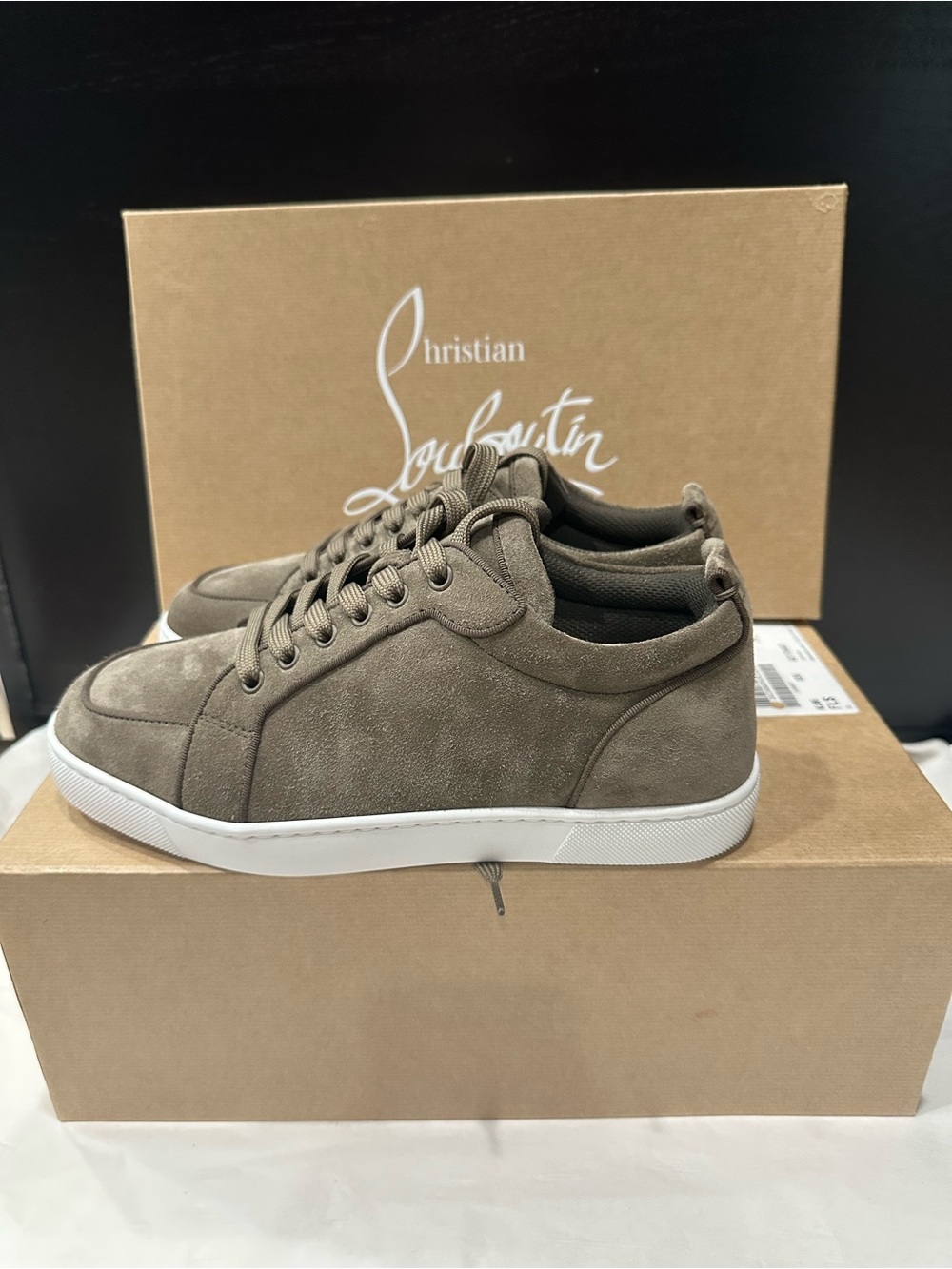 Christian Louboutin Men's Suede Low-Top Sneakers in Taupe